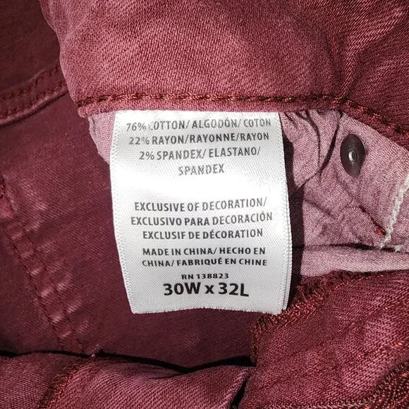 Women's Shyanne Jeans 30 Short 30x32 Maroon Super Flare Bell Bottom Stretch Fray - Picture 6 of 6